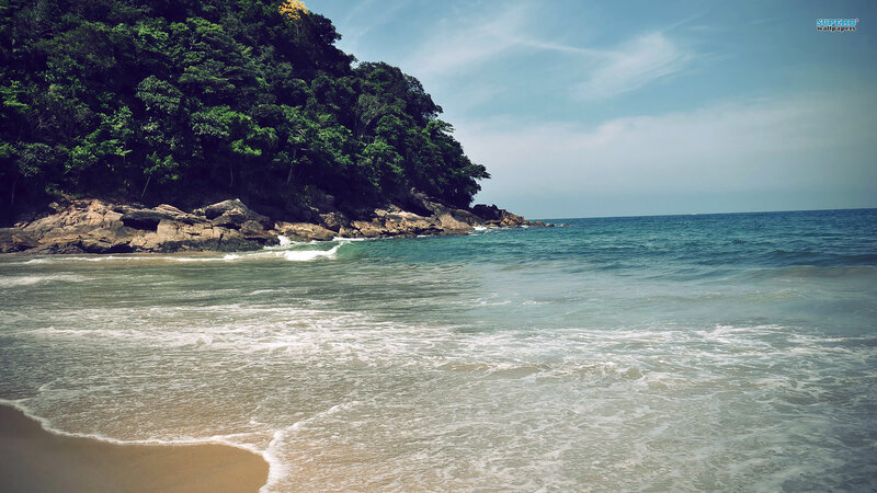 Tropical Beach Cove — Blue, Serene, Afternoon, Photograph, Ocean, Trees