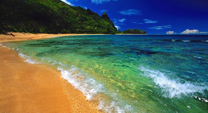 Tropical Beach Cove — Blue, Serene, Afternoon, Photograph, Sand, Ocean