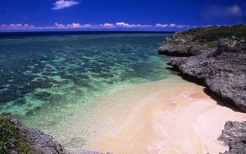 Tropical Beach Cove — Blue, Serene, Afternoon, Photograph, Sand, Rocks