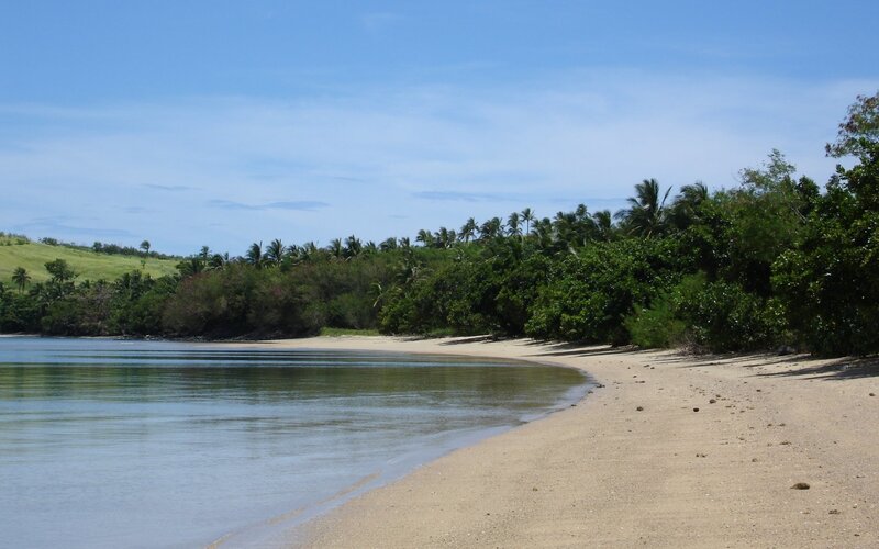 Tropical Beach Cove — Blue, Serene, Afternoon, Photograph, Sand, Trees, Water