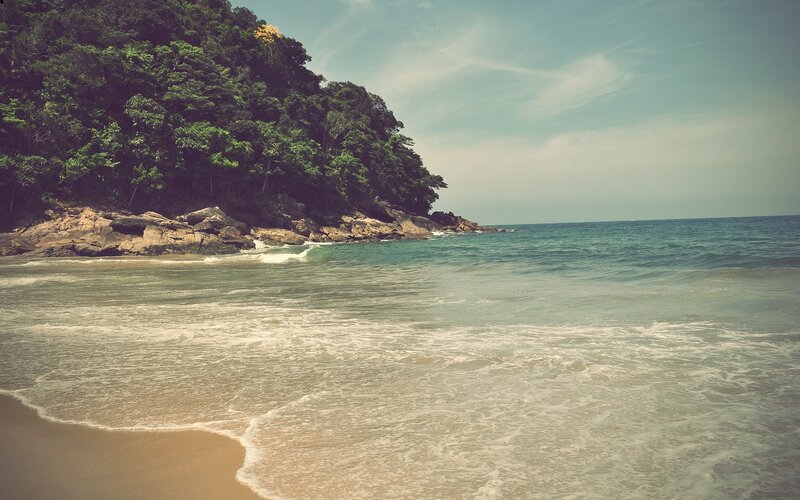 Tropical Beach Cove — Green, Serene, Afternoon, Photograph, Ocean, Trees