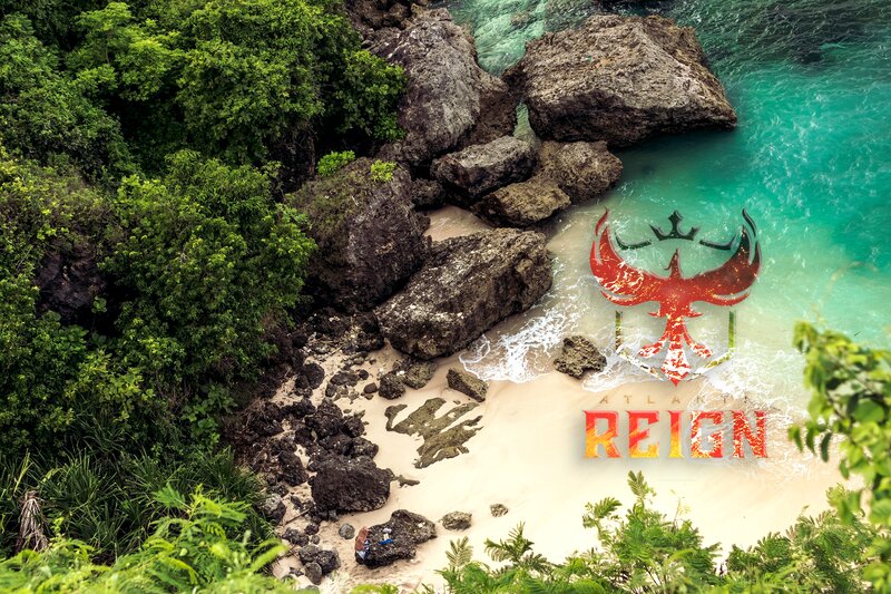 Tropical Beach Cove — Green, Serene, Afternoon, Photograph, Rocks
