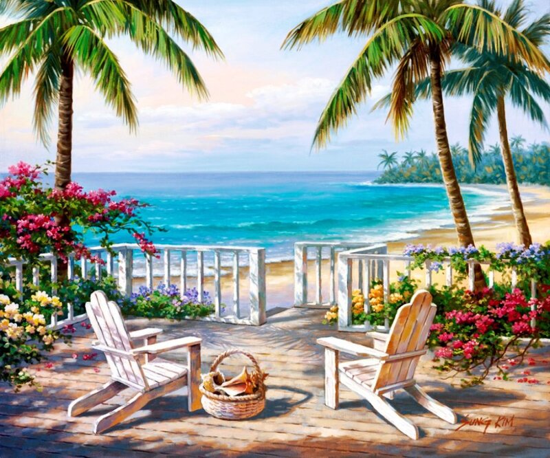 Tropical Beach Deck — Blue, Serene