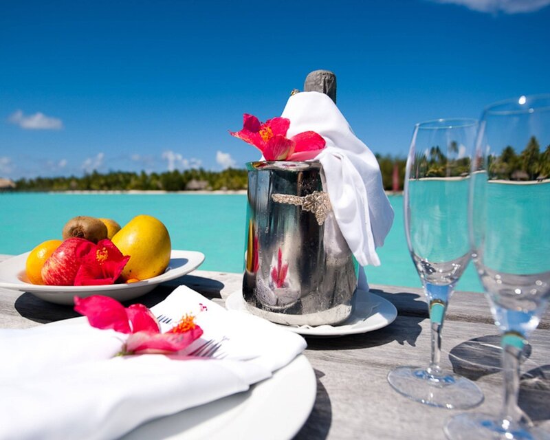 Tropical beach dining setup
