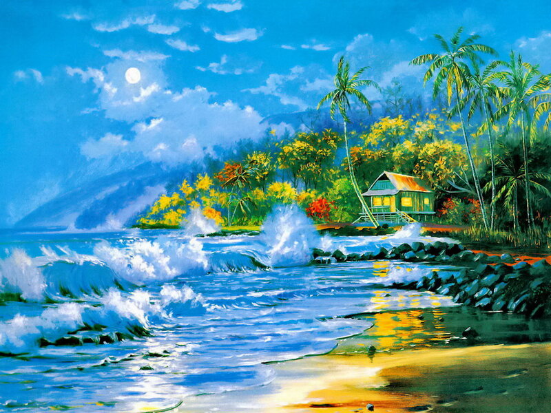 Tropical Beach Hut — Blue, Serene