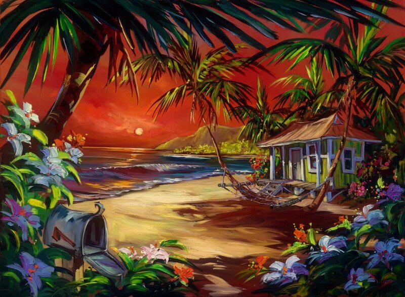 Tropical Beach Hut — Red, Serene