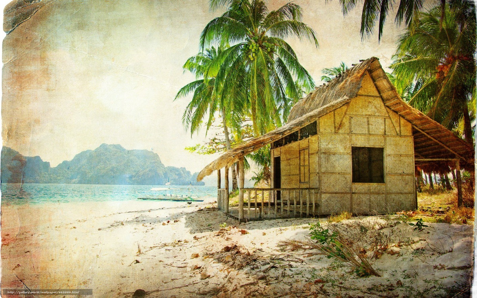 tropical beach hut scene