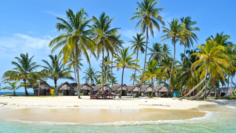 Tropical Beach Huts — Blue, Serene