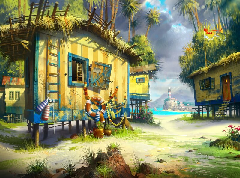 Tropical Beach Huts — Yellow