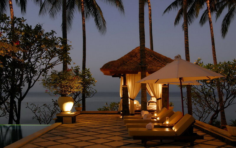Tropical Beach Lounge — Brown, Serene, Night, Photograph