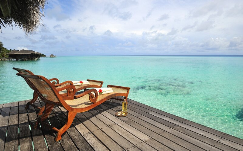 Tropical beach lounge chairs