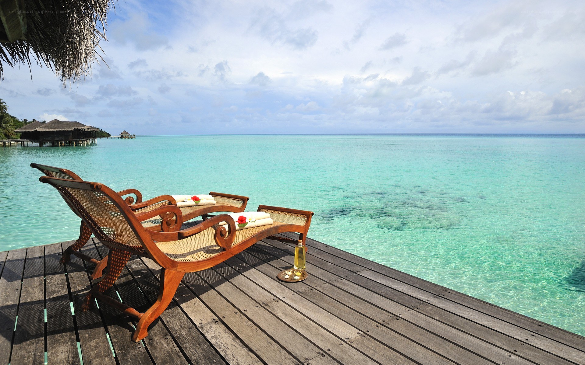 Tropical beach lounge chairs