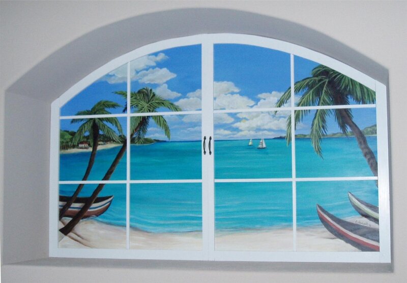 tropical beach mural painting