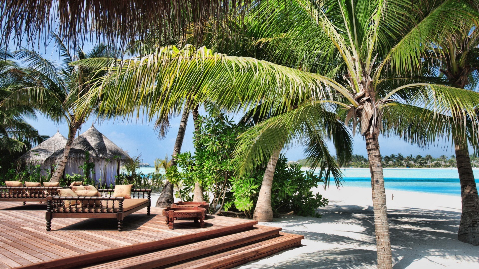 tropical beach resort scene