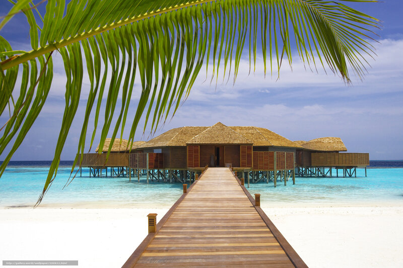 Tropical beach resort with overwater bungalows