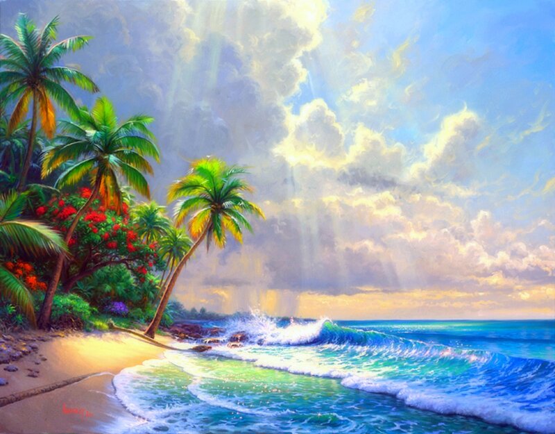 Tropical Beach Scene — Blue, Dramatic, Sunrise