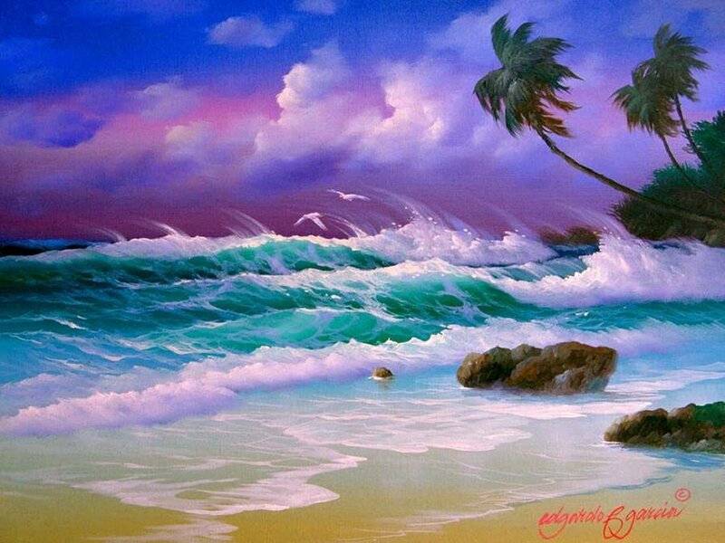 Tropical Beach Scene — Blue, Dramatic, Sunset