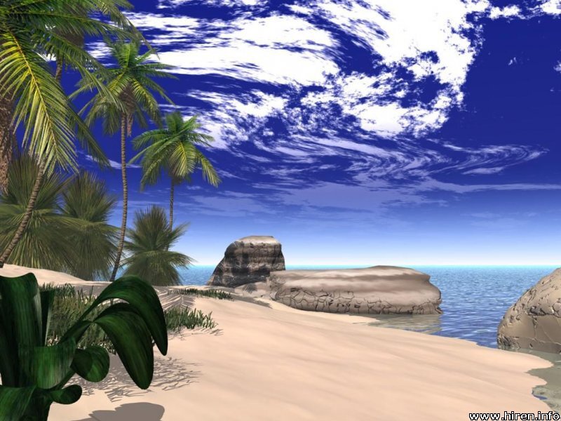 Tropical Beach Scene — Blue, Serene, Afternoon, 3d Render, Palm Trees