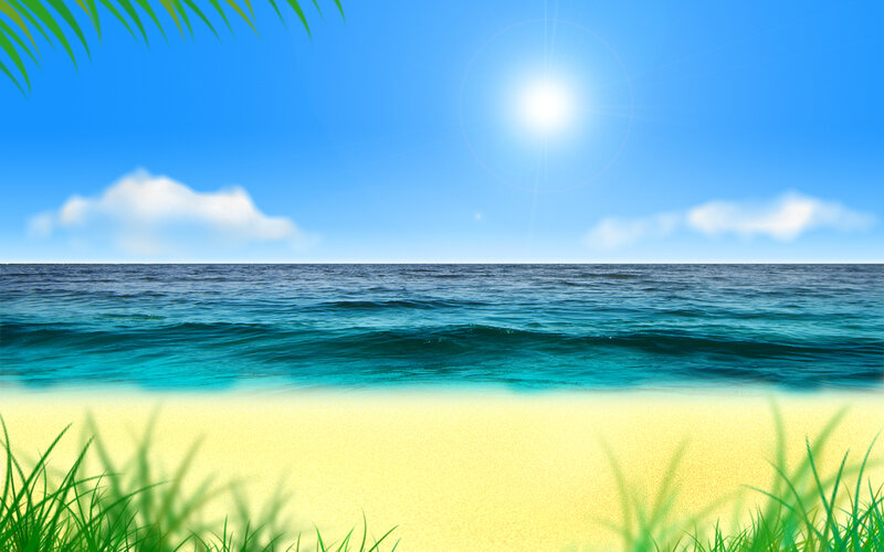 Tropical Beach Scene — Blue, Serene, Afternoon, Digital Art