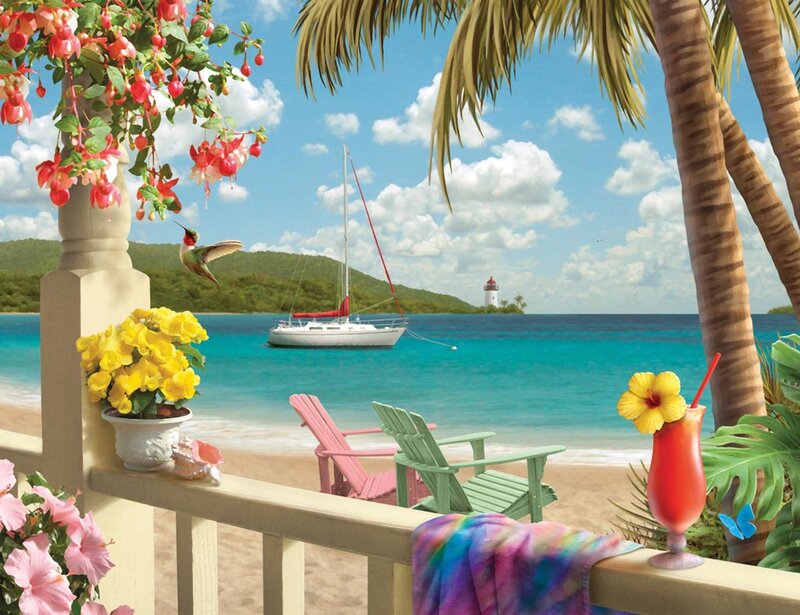 Tropical Beach Scene — Blue, Serene, Afternoon, Illustration