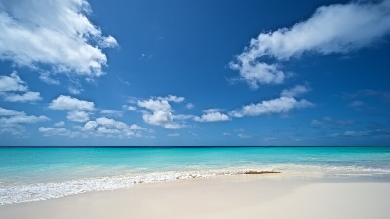Tropical Beach Scene — Blue, Serene, Afternoon, Photograph, Ocean, Sand, Clouds
