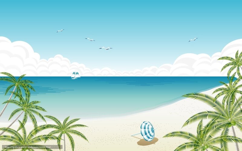Tropical Beach Scene — Blue, Serene, Afternoon, Vector Art