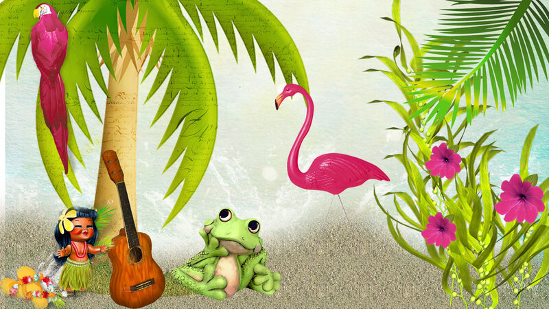 Tropical Beach Scene — Green, Afternoon