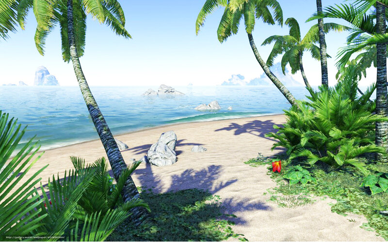 Tropical Beach Scene — Green, Serene, Afternoon, 3d Render