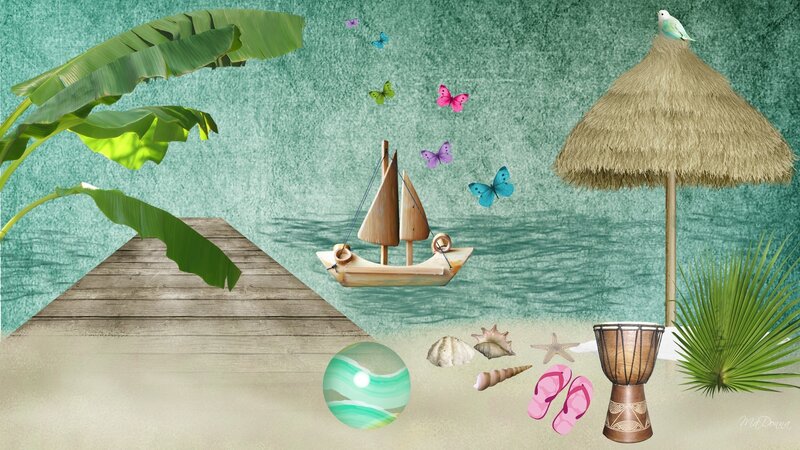 Tropical Beach Scene — Green, Serene
