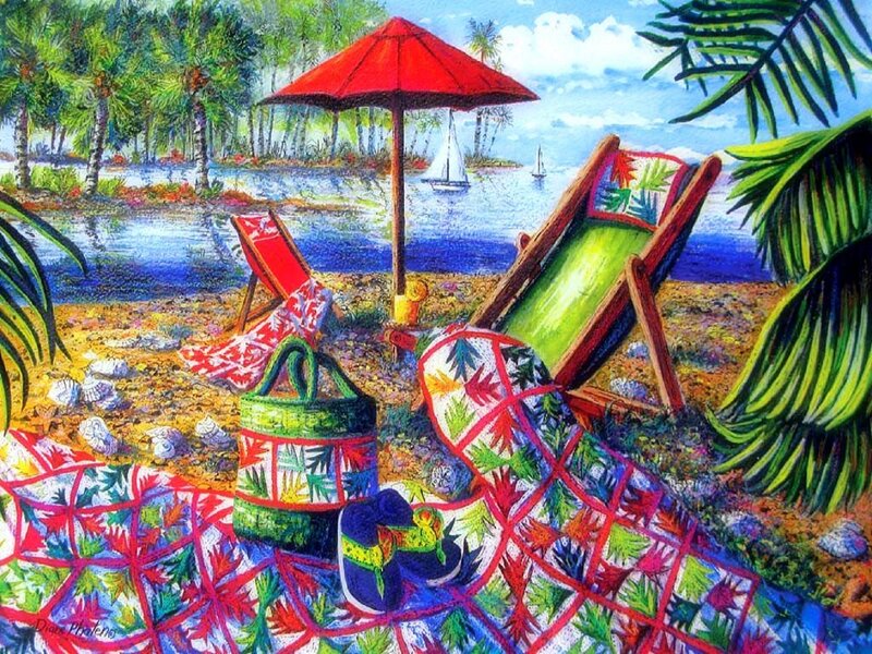 Tropical Beach Scene — Red