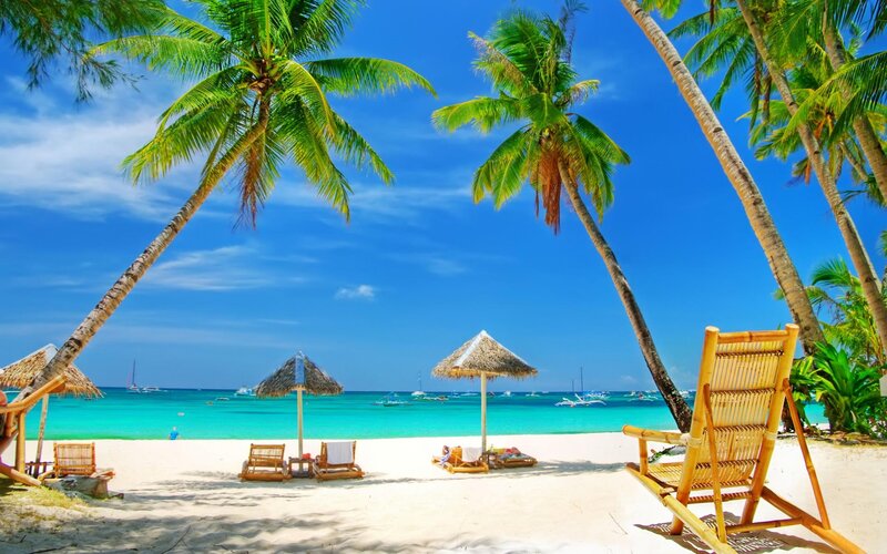 Tropical Beach Scene — Umbrellas