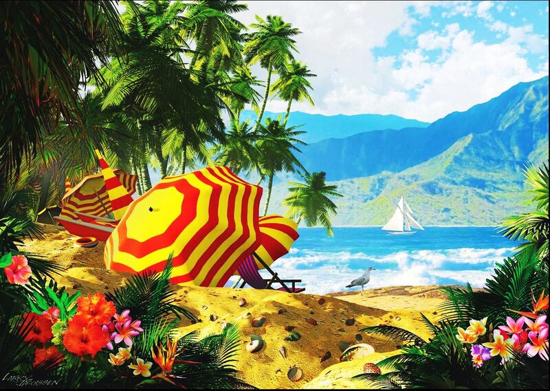 Tropical Beach Scene — Yellow, Serene