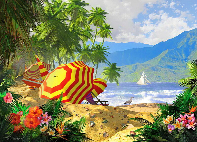 Tropical Beach Scene — Yellow