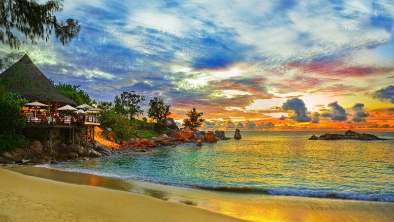 Tropical Beach Sunset — Blue, Dramatic, Photograph, Restaurant