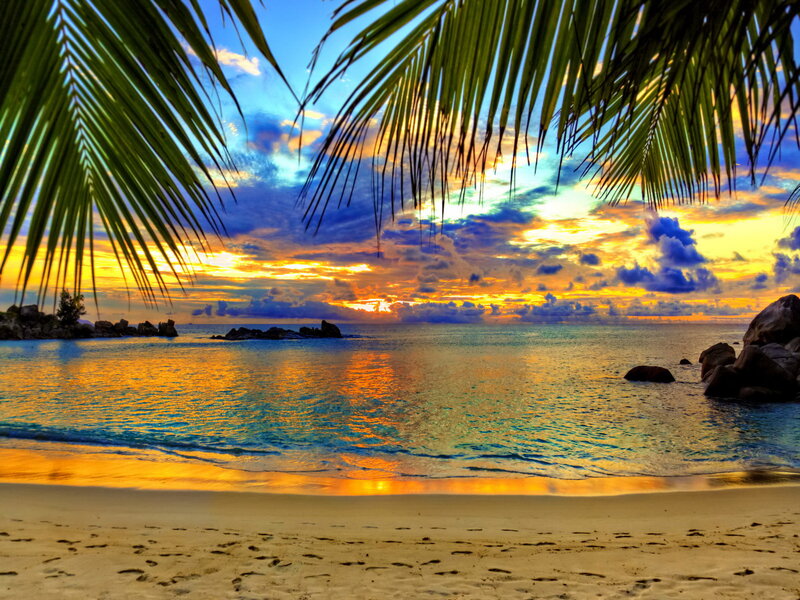 Tropical Beach Sunset — Blue, Dramatic