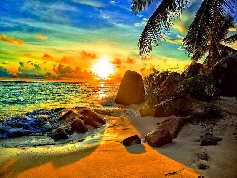 Tropical Beach Sunset — Blue, Serene, Photograph