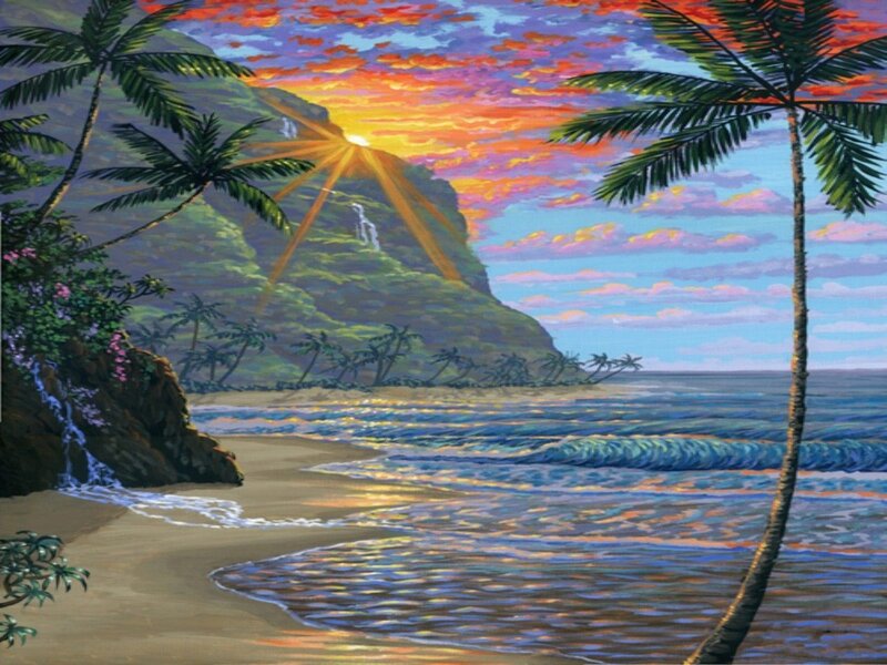 Tropical Beach Sunset — Blue, Serene