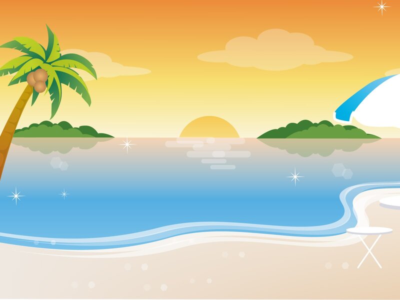 Tropical Beach Sunset — Blue, Serene, Vector Art