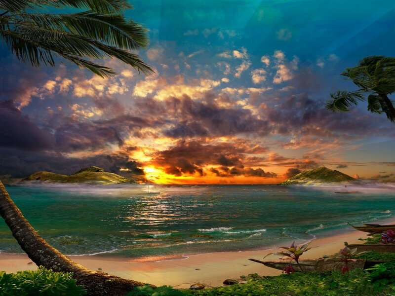 Tropical Beach Sunset — Blue