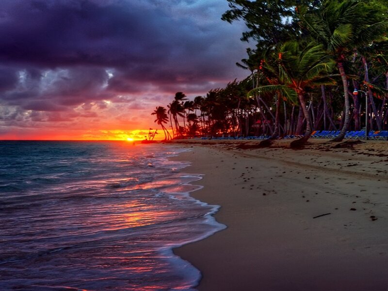 Tropical Beach Sunset — Orange, Dramatic, Photograph