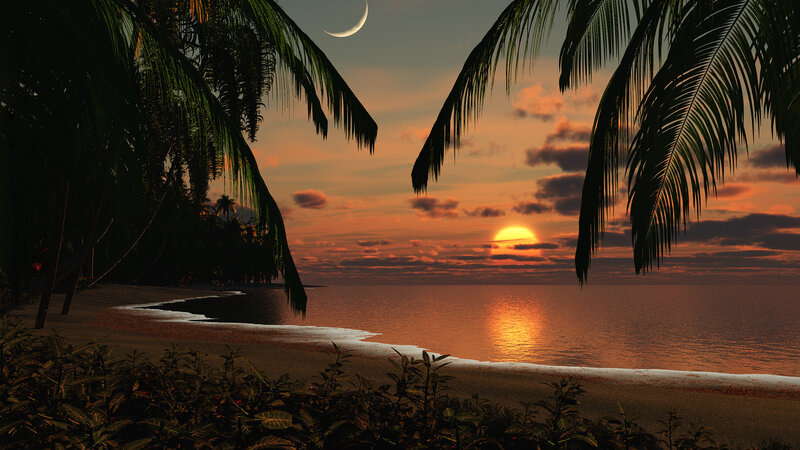 Tropical Beach Sunset — Orange, Serene, 3d Render