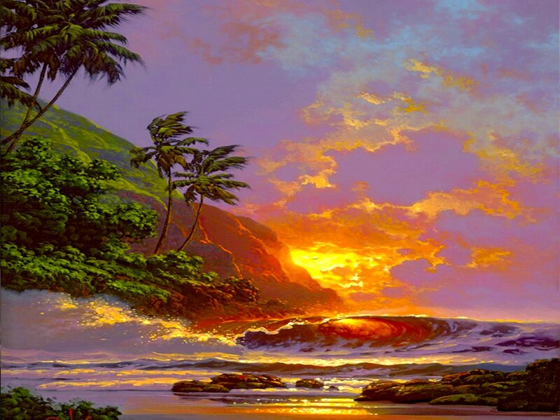 Tropical Beach Sunset — Purple