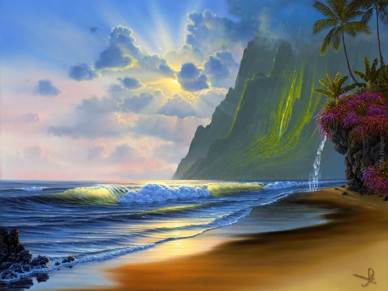 Tropical beach sunset scene