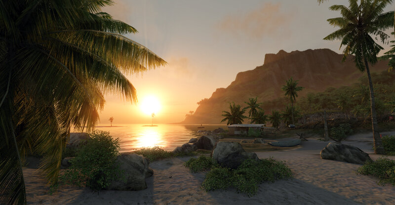 tropical beach sunset scene