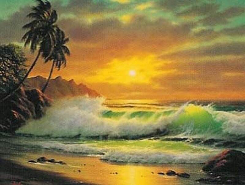 Tropical Beach Sunset — Yellow, Dramatic
