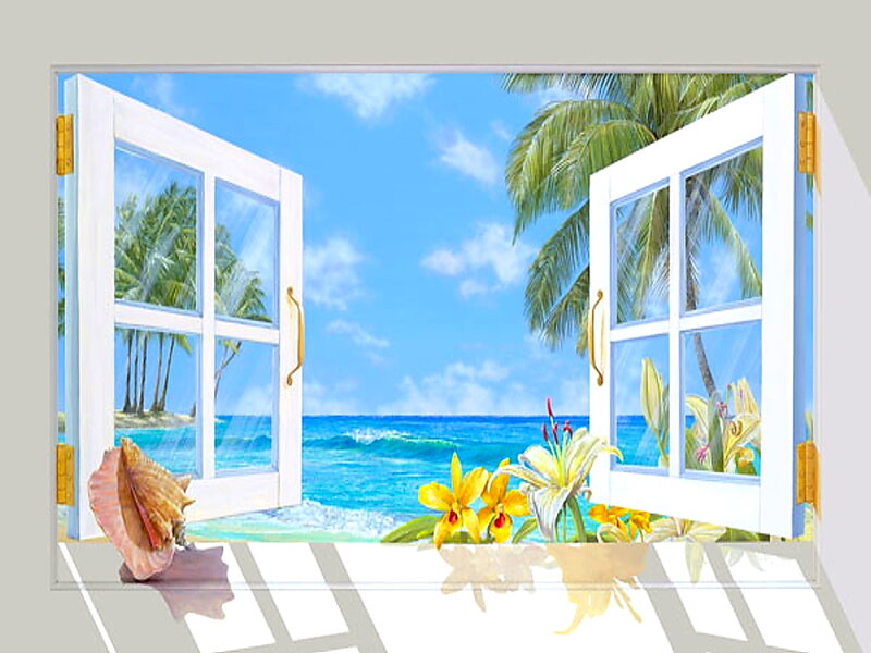 Tropical Beach View — Blue, Serene, Afternoon, Illustration