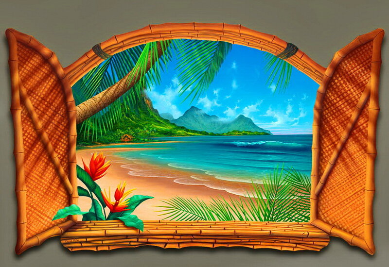 Tropical Beach View — Blue, Serene, Afternoon, Painting
