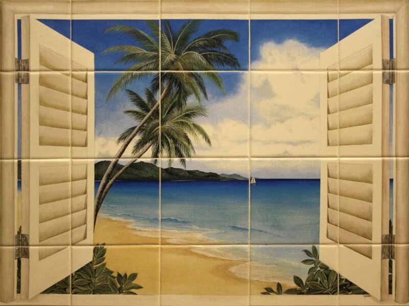 tropical beach view through shutters