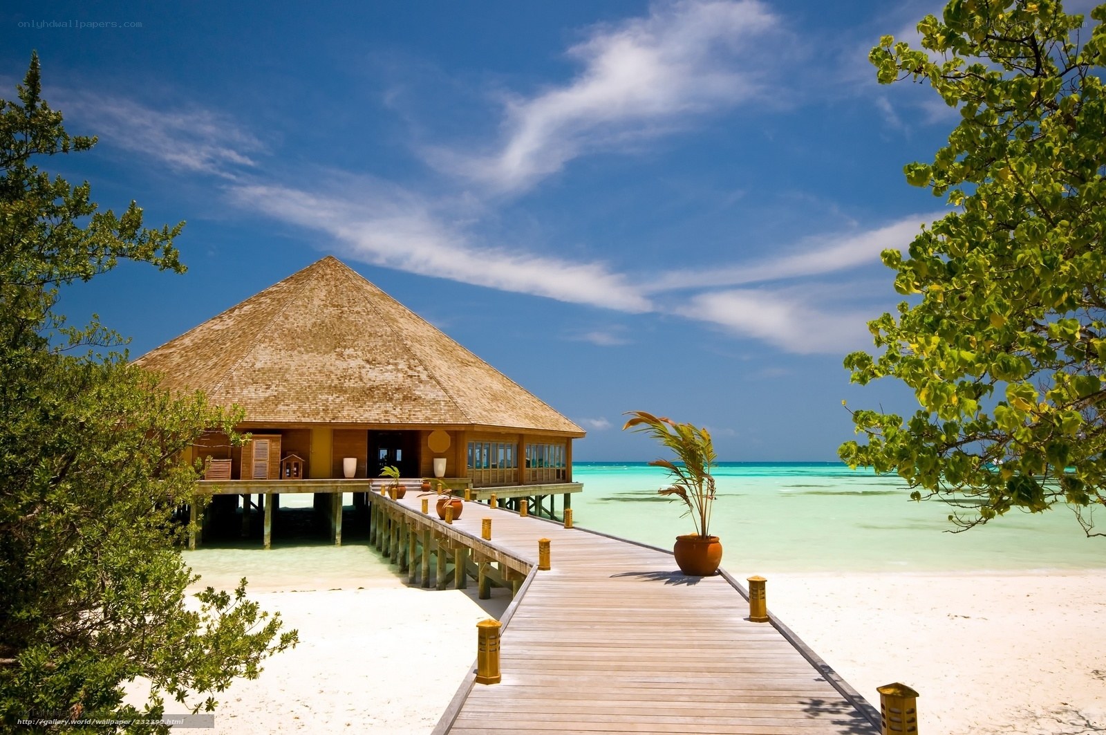tropical beach villa with pier