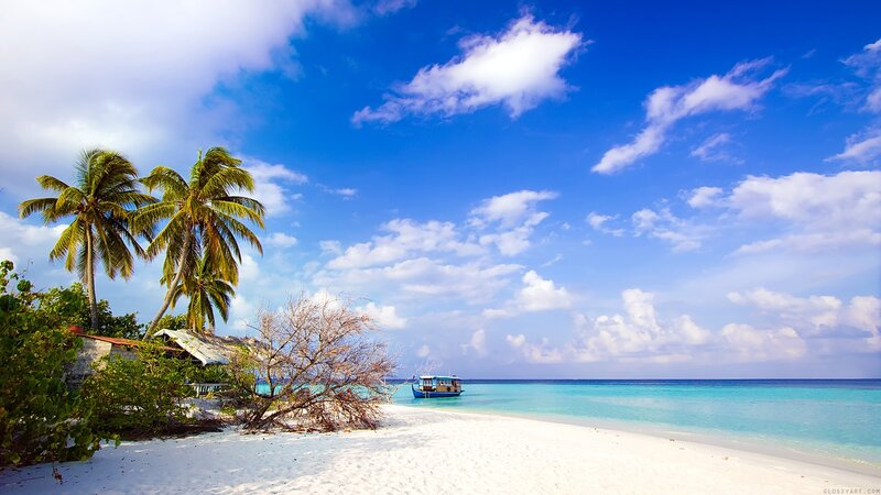 Tropical Beach with Boat — Blue, Serene